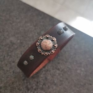 Copper concho leather bracelet
